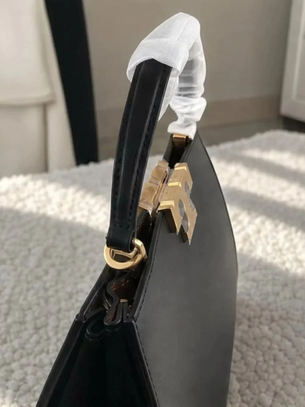 Tory Burch Black Leather Top-Handle Satchel with Gold Hardware